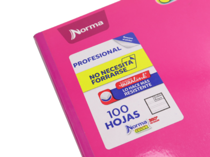 Cuaderno Cosido Profesional Doble Raya 100 Hojas Norma Color Paquete de 6 Cuadernos