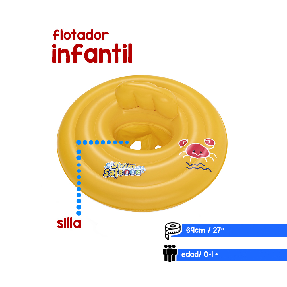 Inflable Silla Montable Dona Niños Bestway Naranja 69 Cm