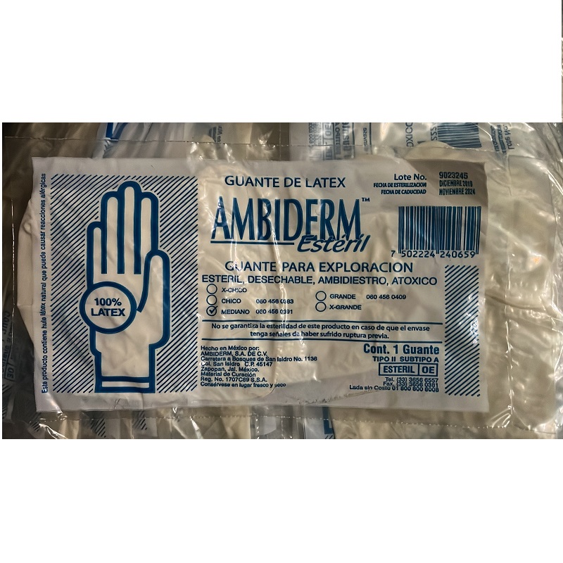 Paquete de 50 guantes de látex estériles AMBIDERM