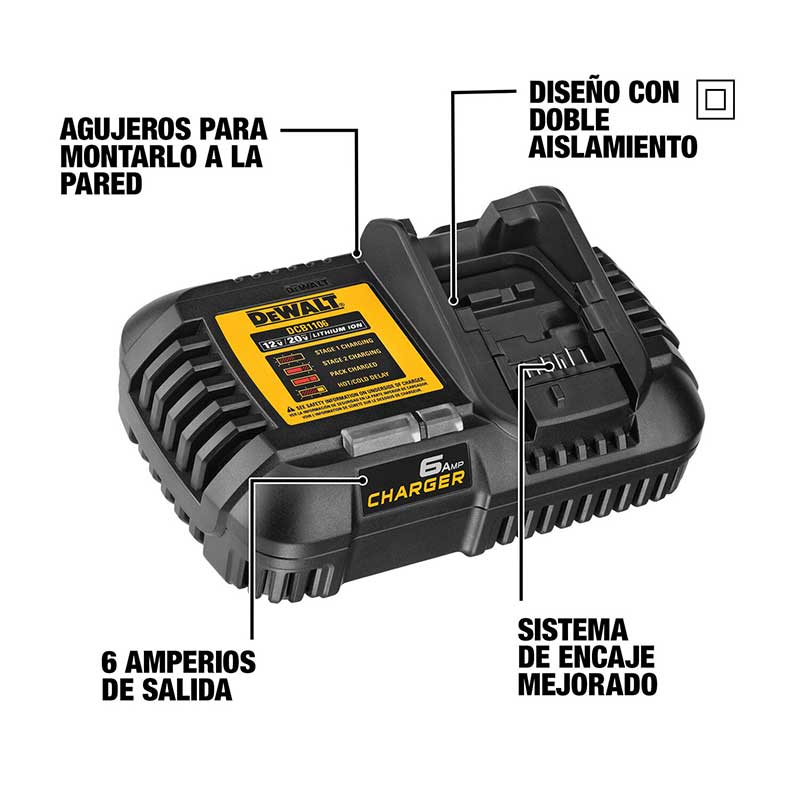 Cargador Rápido 20v Dewalt Fast Dcb1106 De 6 Amperios