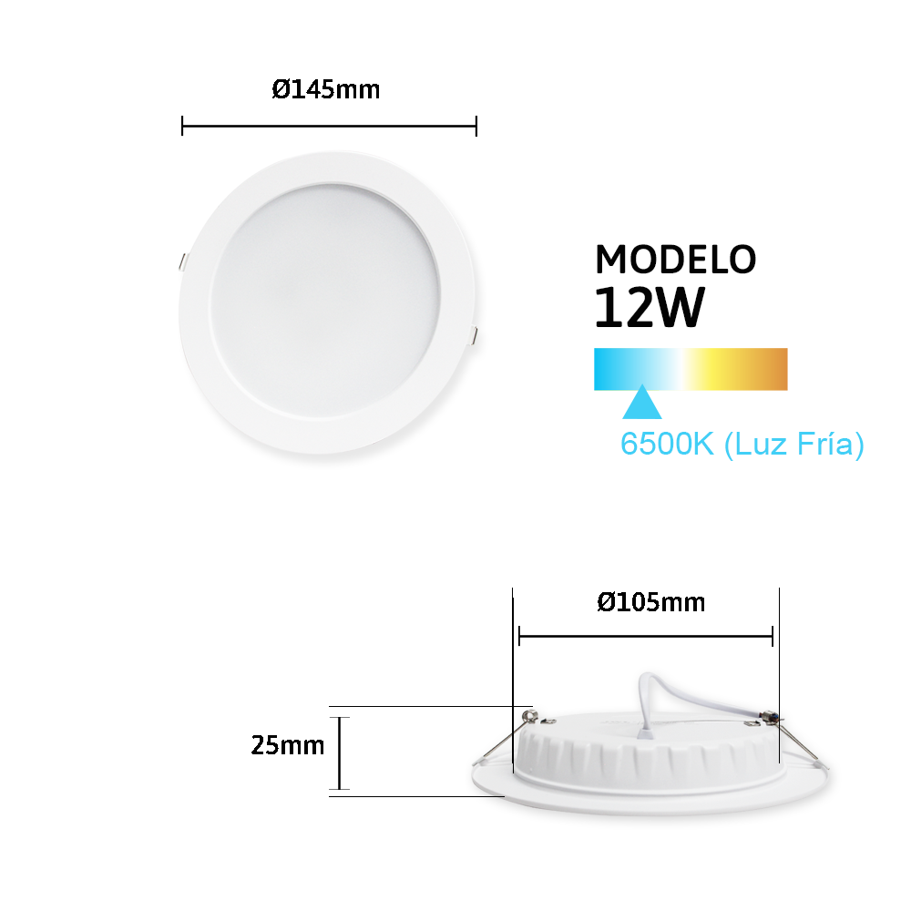 Paquete 10 lamparas LED JWJ empotrables para plafón 12w luz blanca JLPR12DI
