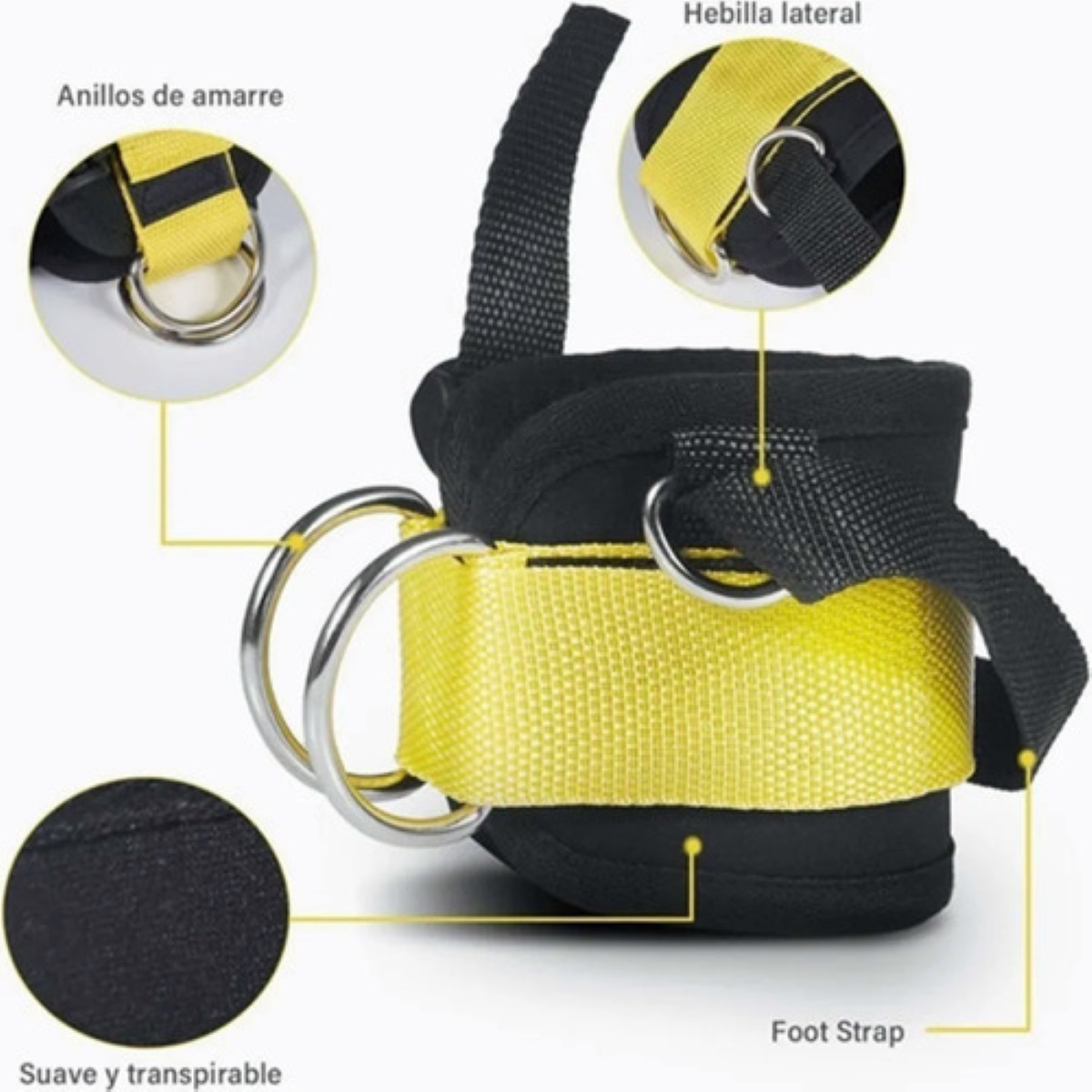 Par  de Grilletes Para Tobillo Con Talonera Negro con Amarillo