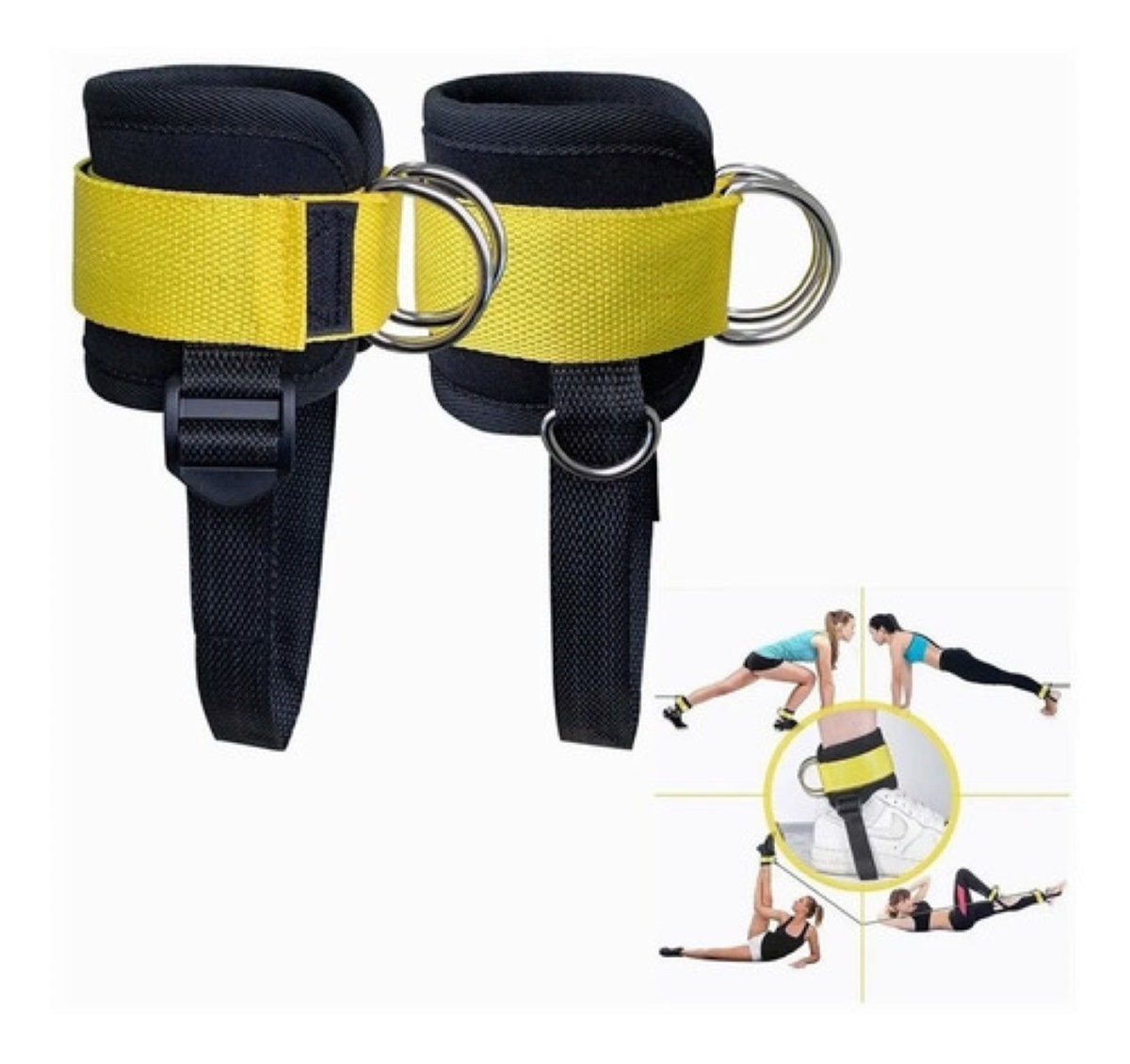 Par  de Grilletes Para Tobillo Con Talonera Negro con Amarillo