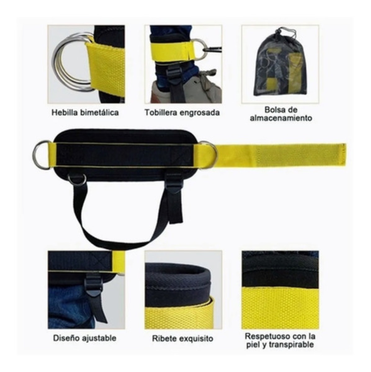 Par  de Grilletes Para Tobillo Con Talonera Negro con Amarillo