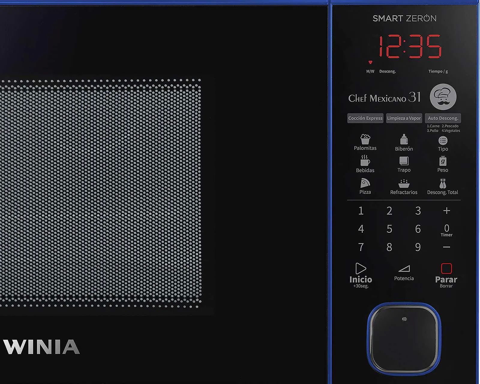 Horno microondas 1.1p3 abierto boton azul winia