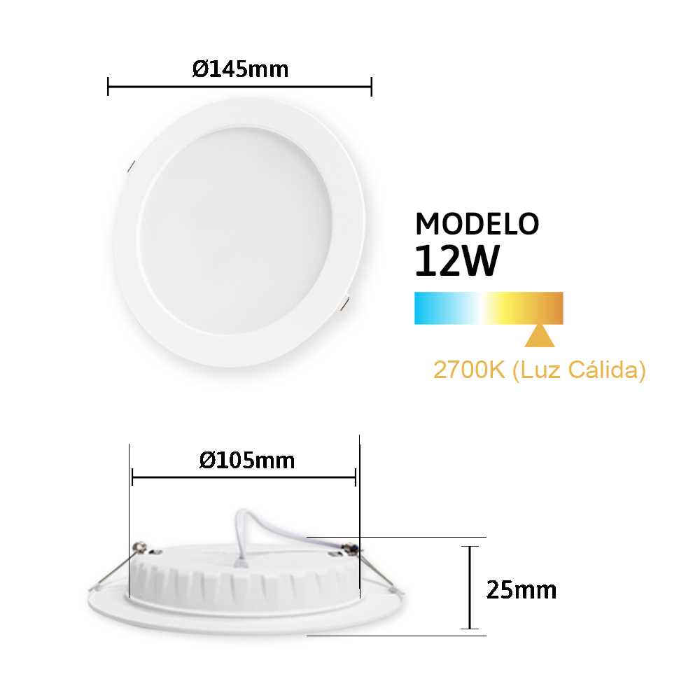 Paquete 10 lamparas LED JWJ empotrables para plafón 12w luz cálidas