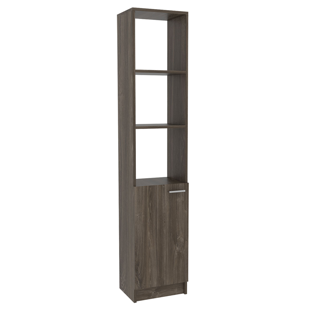 Estante organizador armable para baño Malaga con entrepaños y una puerta color chocolate