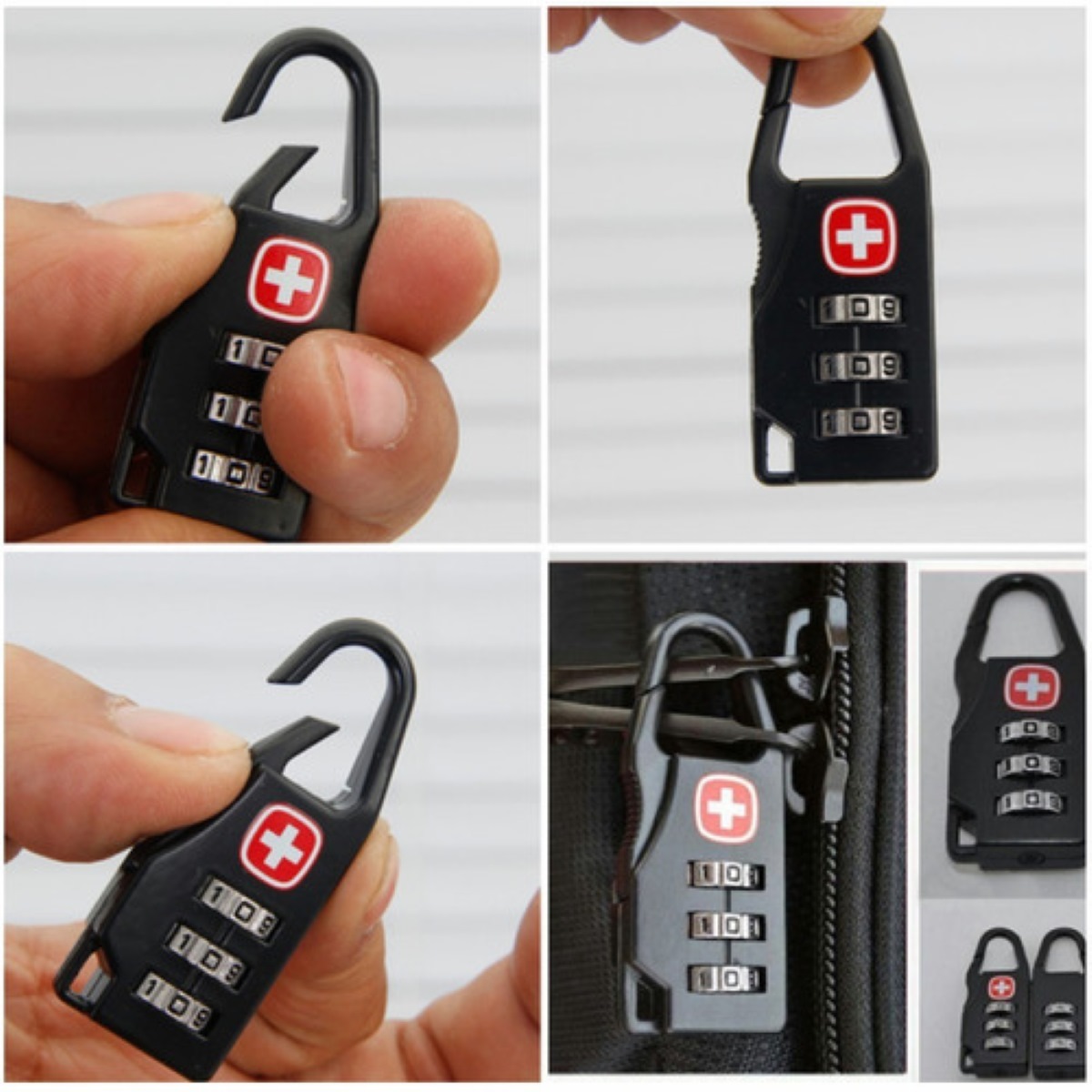 3 Pzs Candado Con Clave Swiss Para Maletas Mochilas Negros