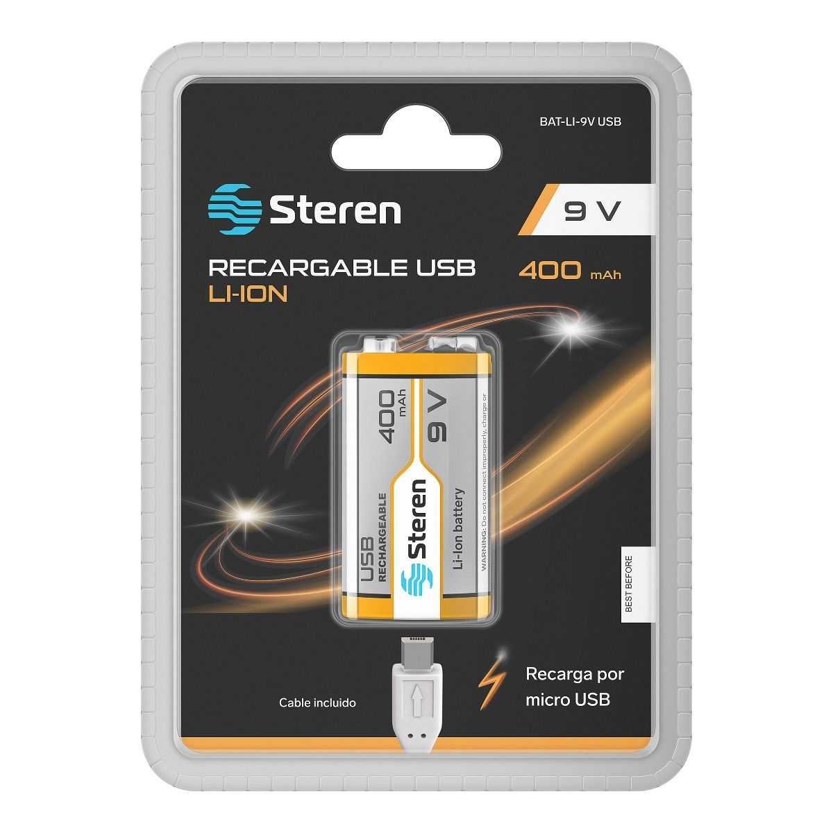 Batería Recargable Usb Li-ion 9v Cuadrada 500 Mah Steren