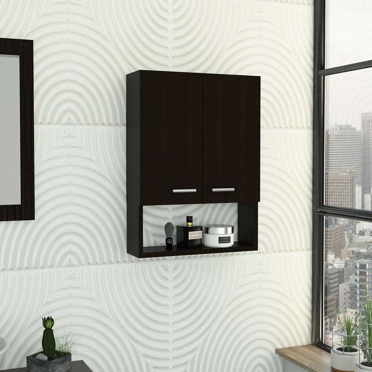 Gabinete organizador armable para baño con entrepaños y puertas Deko color chocolate 