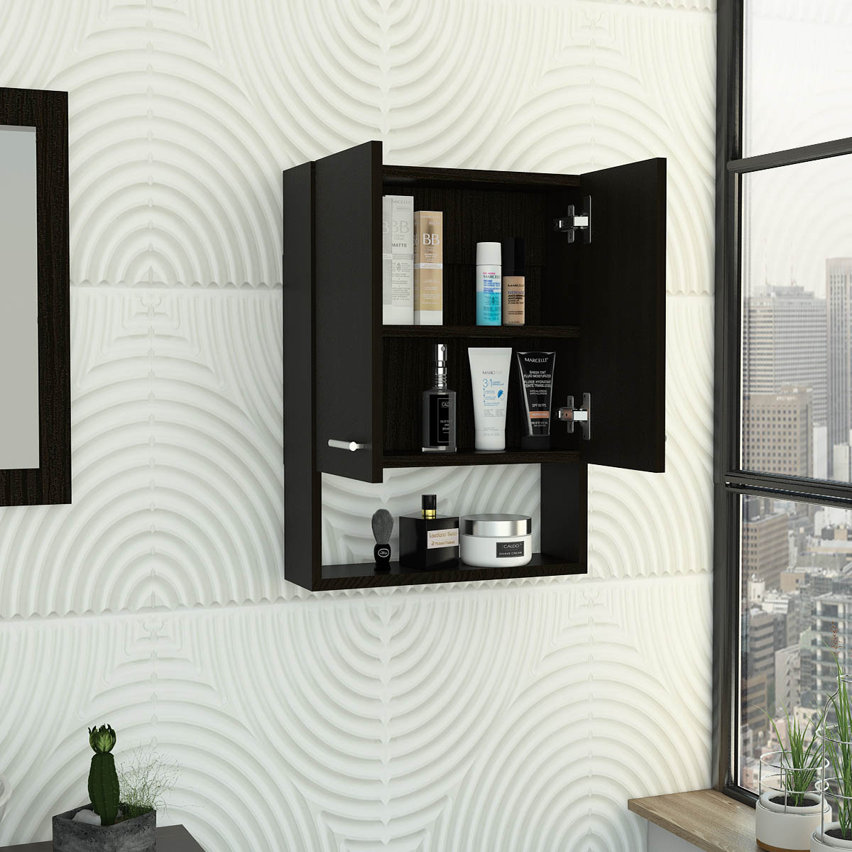 Gabinete organizador armable para baño con entrepaños y puertas Deko color chocolate 
