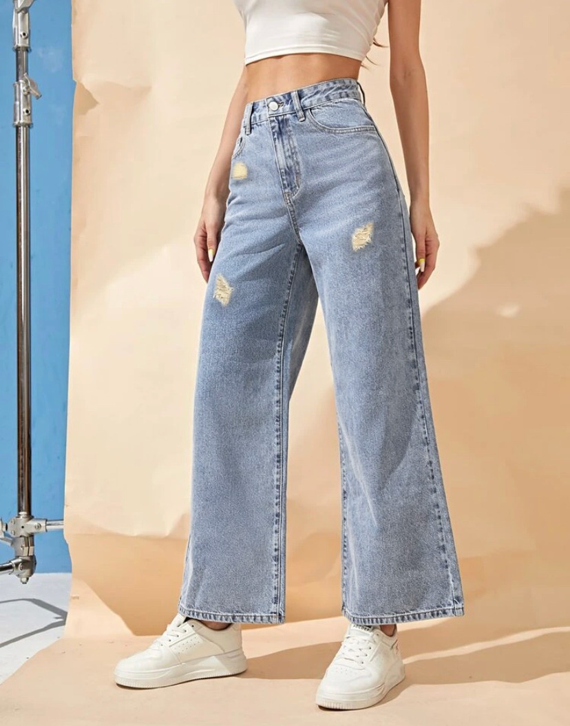Pantalones Mujer Recto Mom Jeans Ancho Mezclilla Jeans Dama