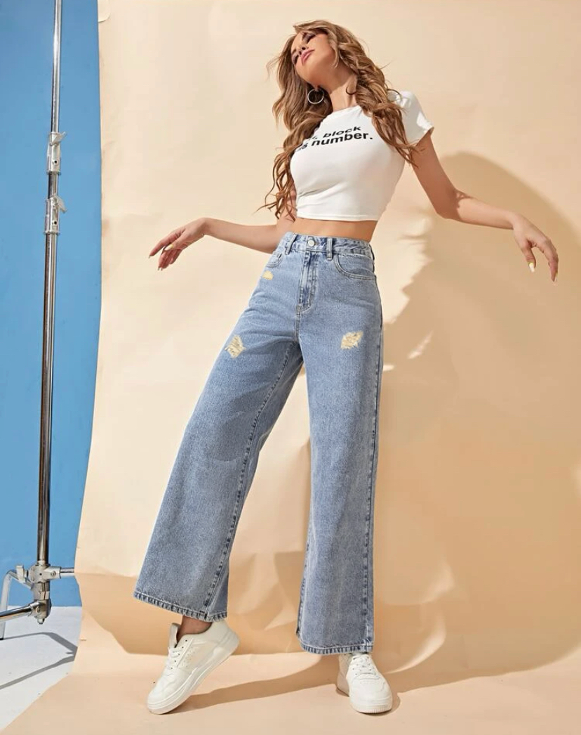 Pantalones Mujer Recto Mom Jeans Ancho Mezclilla Jeans Dama