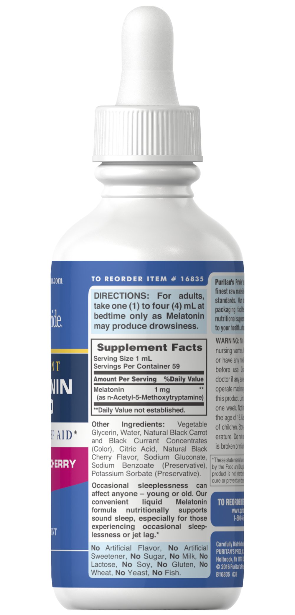 Melatonina en Gotas Dosis fácil de ajustar Puritan's Pride