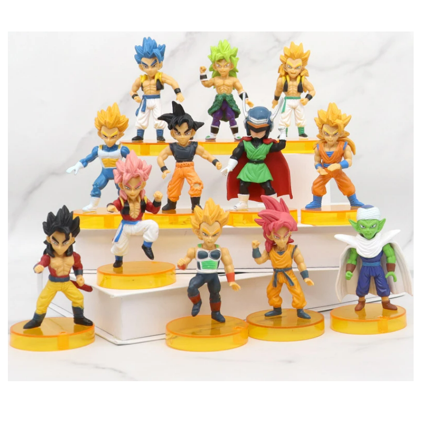 Kit de 12 Juguetes Muñecos Dragon Ball Z Goku Vegeta Piccolo Broly Saiyaman