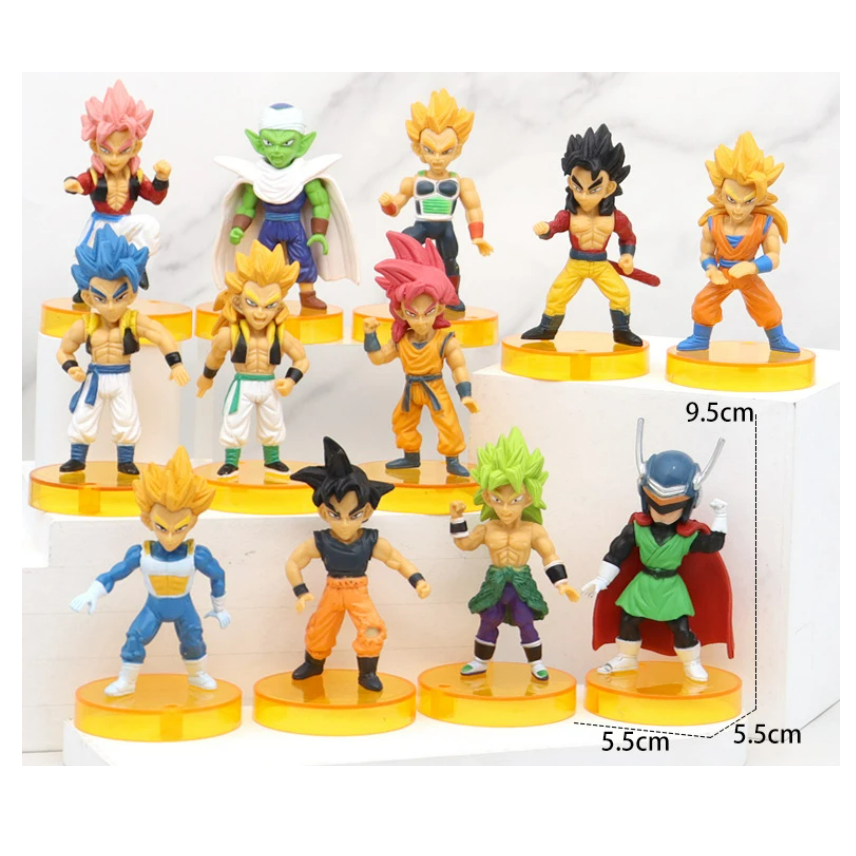 Kit de 12 Juguetes Muñecos Dragon Ball Z Goku Vegeta Piccolo Broly Saiyaman
