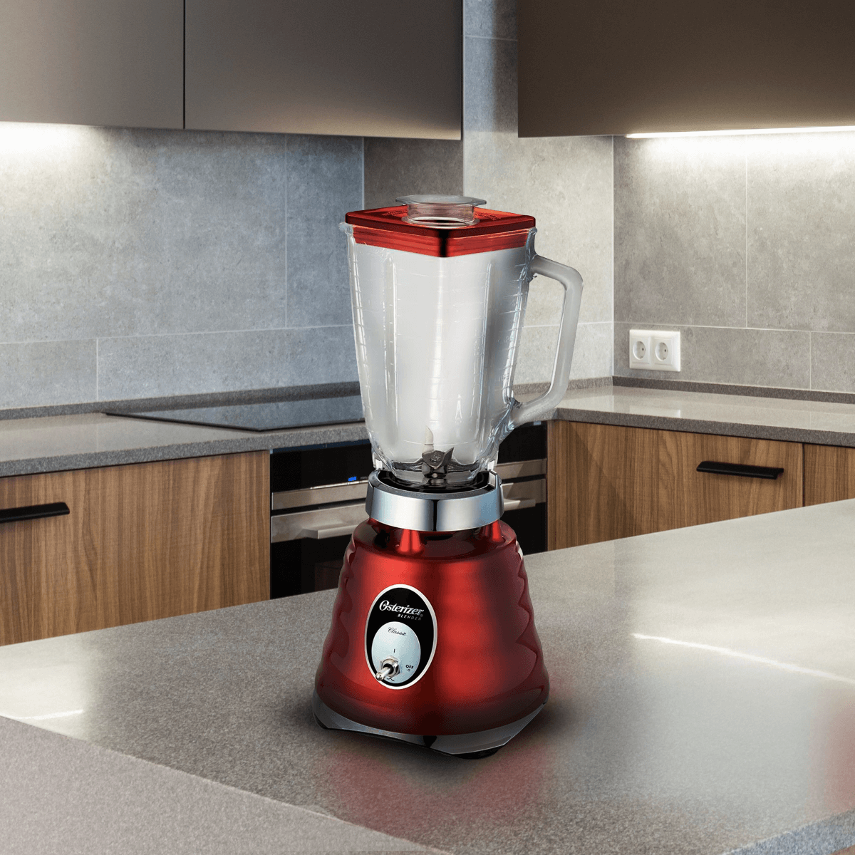 LICUADORA 2VEL 1.25LT VASO VIDRIO CLASICA METAL ROJO OSTER