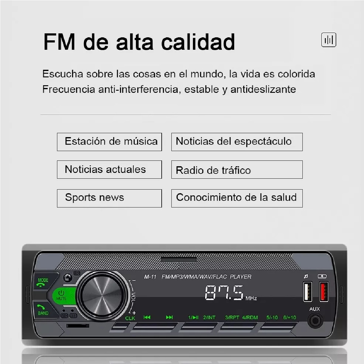 Auto Estereo Coche Reproductor Mp3 Radio Con Bt Aux Usb Sd Gris