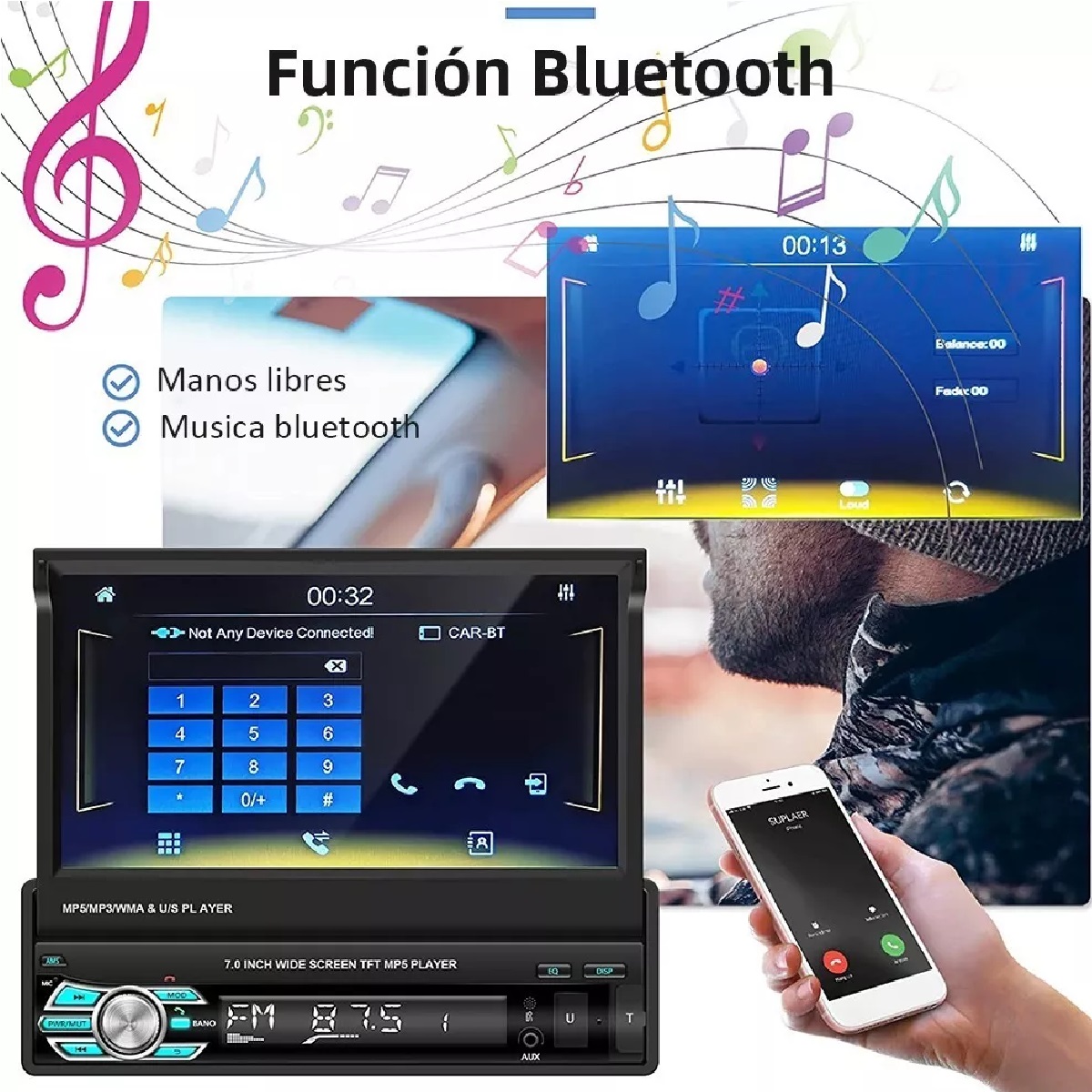 Autoestéreo 1din Doblar Hd Estéreo Pantalla 7in