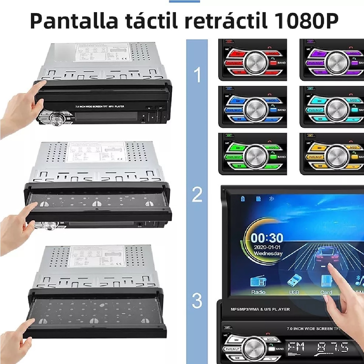 Autoestéreo 1din Doblar Hd Estéreo Pantalla 7in