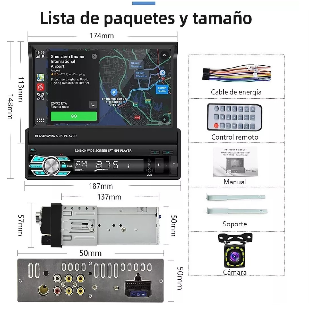 Autoestéreo 1din Doblar Hd Estéreo Pantalla 7in