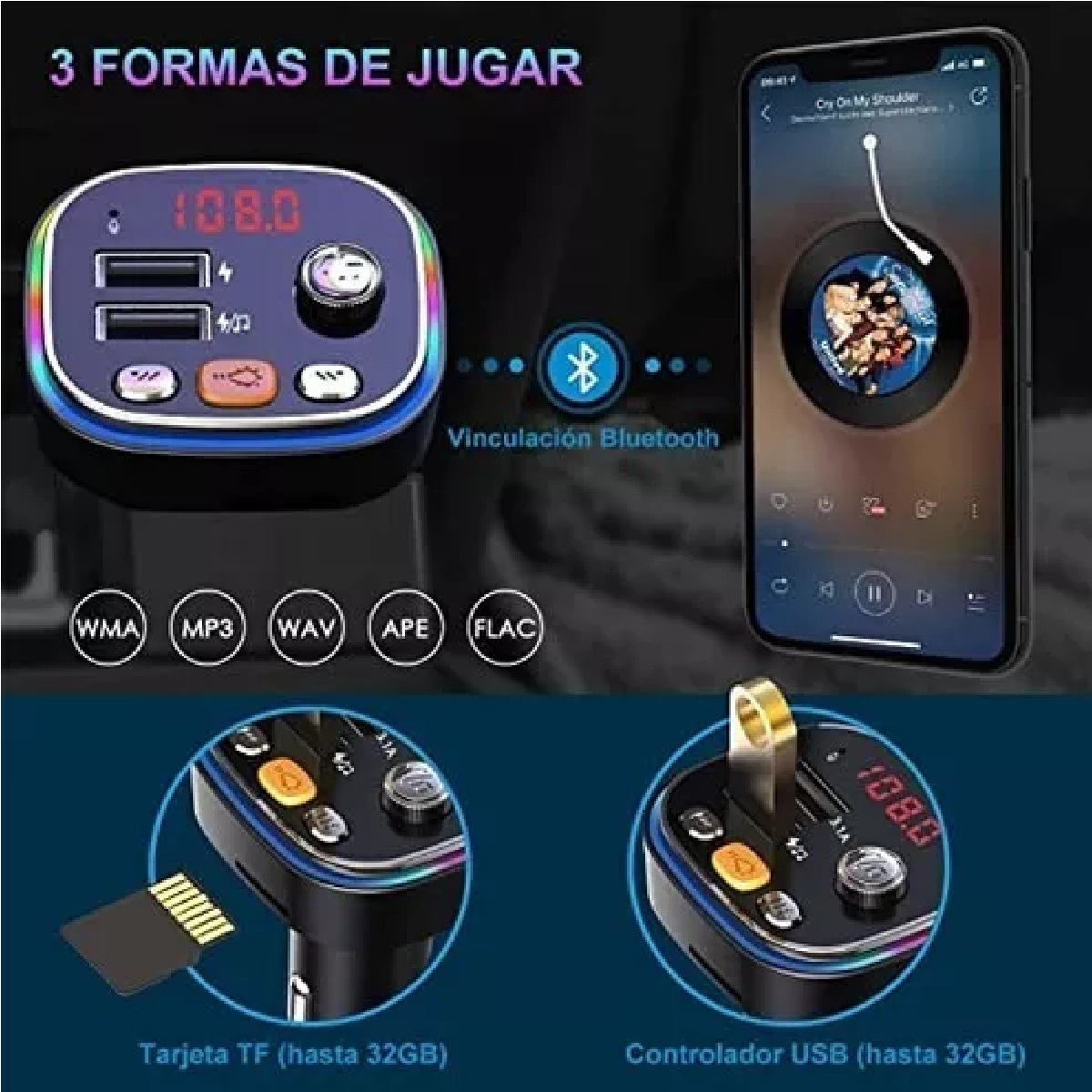 Transmisor Receptor De Audio Adaptador Bluetooth Para Auto