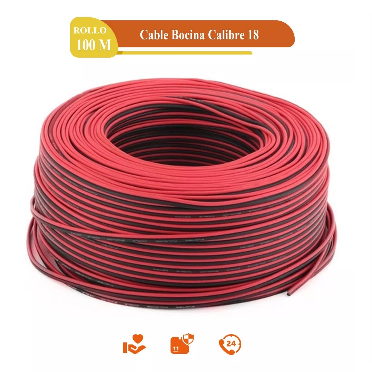 Cable Para Bocina Automotriz Bicolor Calibre 18 Rollo 100m