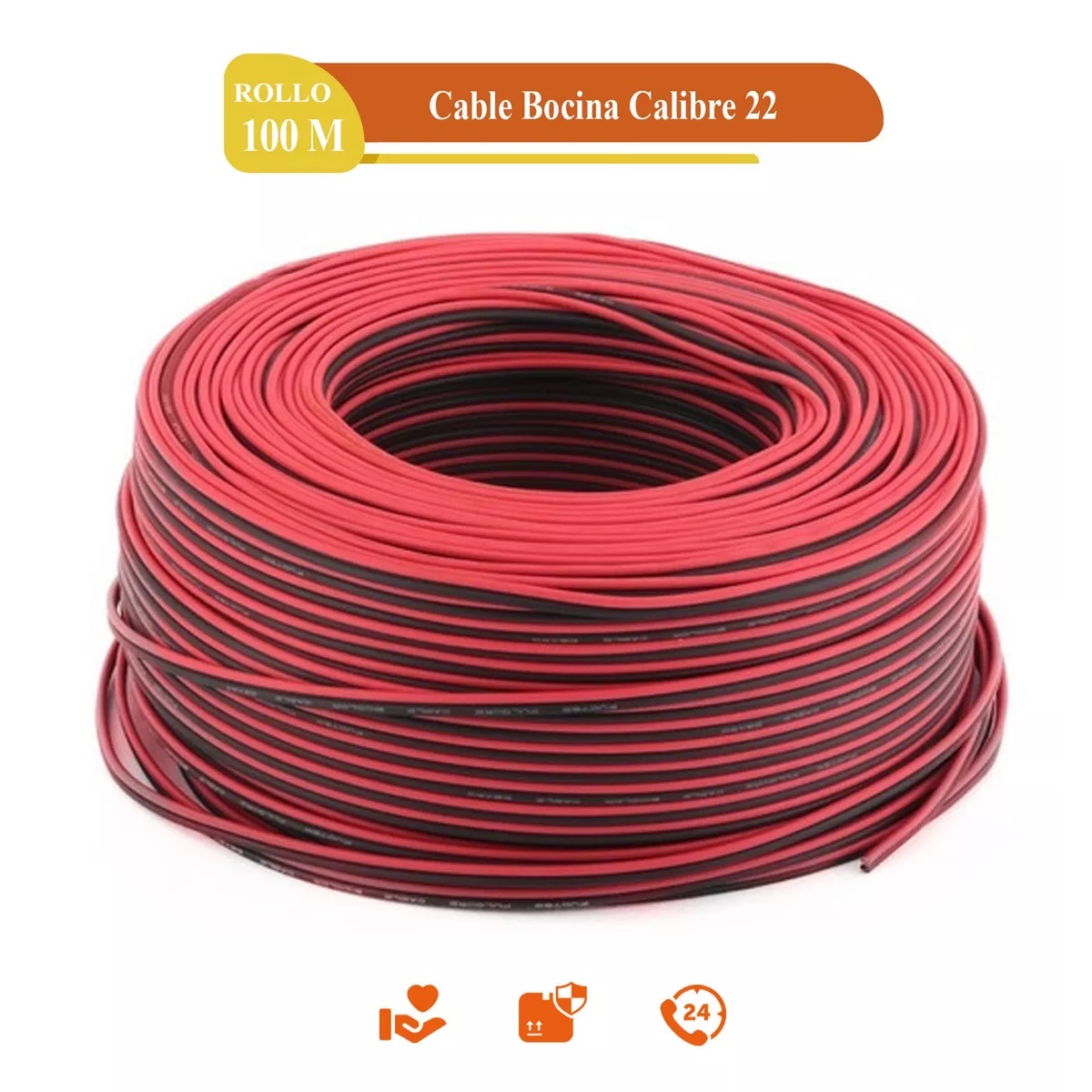 Cable Para Bocina Automotriz Bicolor Calibre 22 Rollo 100m