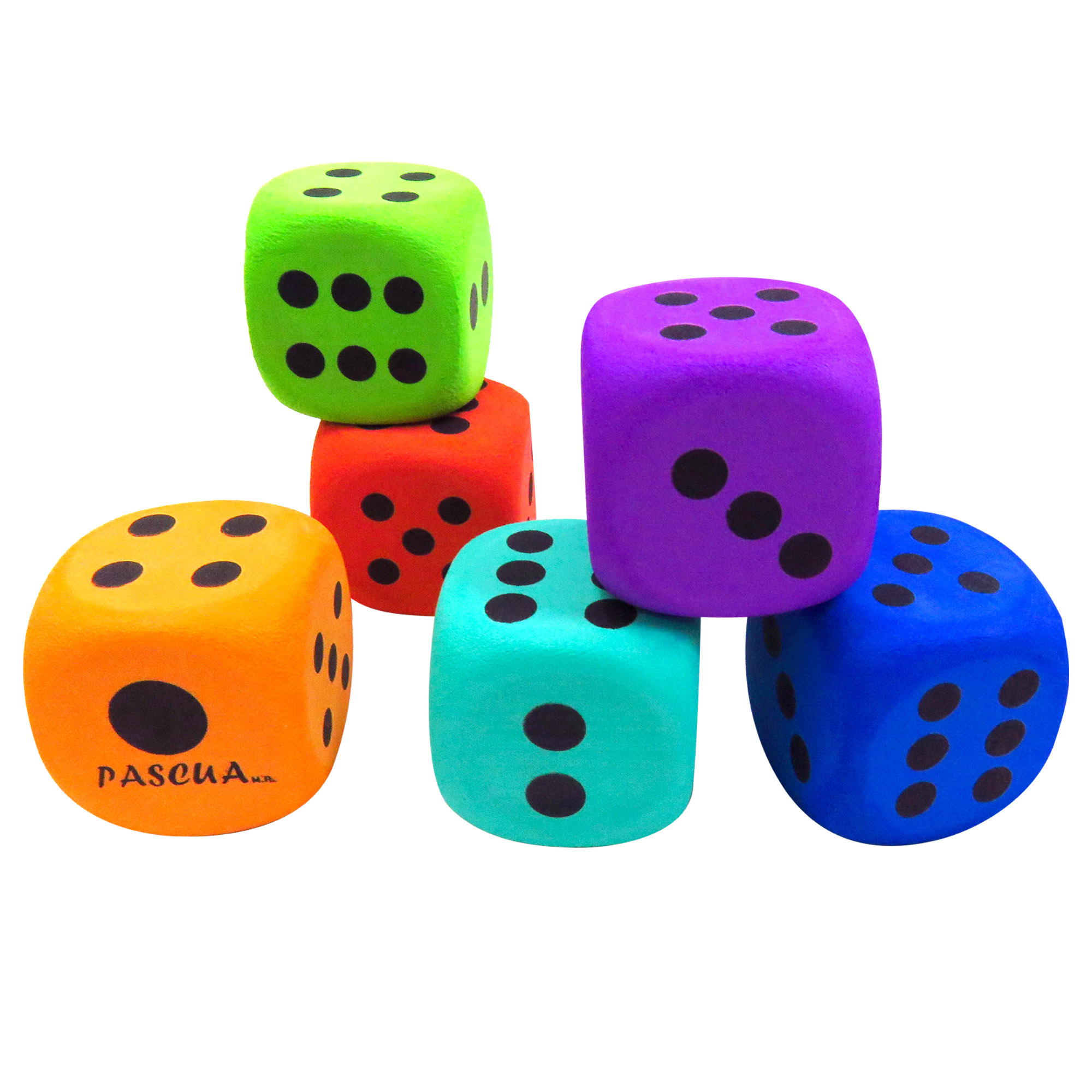 6 Dados DE Foamy DIDACTICOS 5X5 CM Blanco Negro Foamy y color surtido