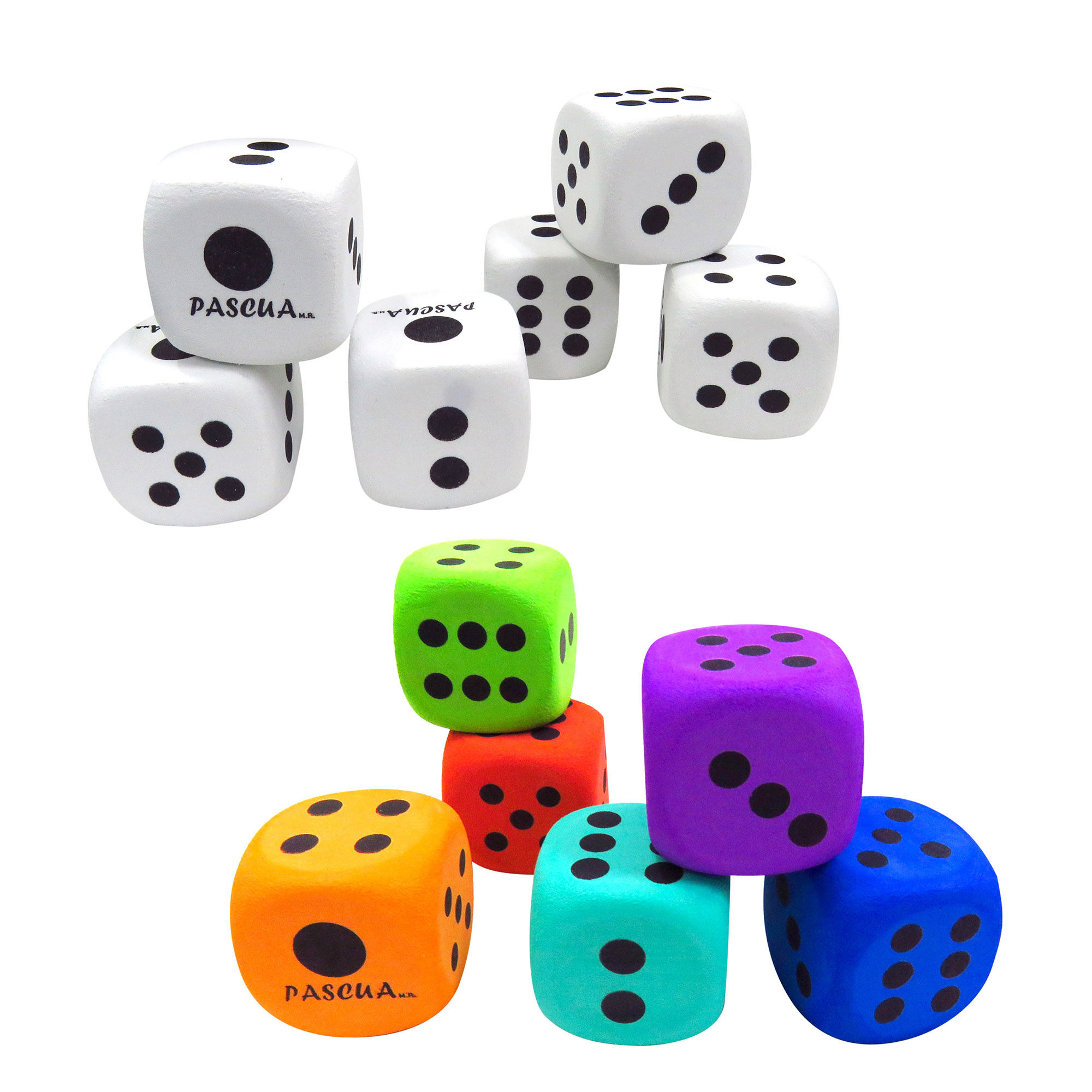 6 Dados DE Foamy DIDACTICOS 5X5 CM Blanco Negro Foamy y color surtido