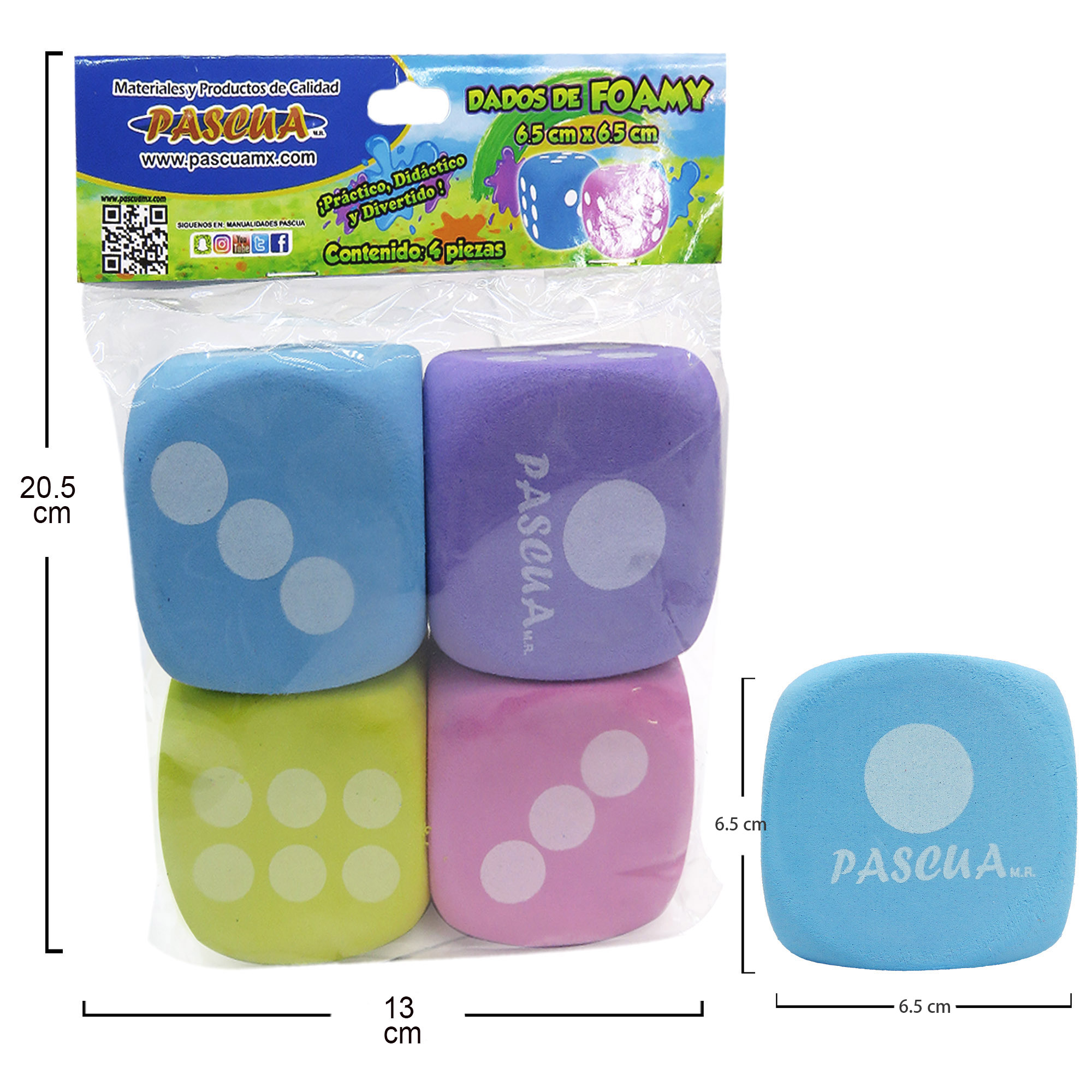 DADOS DE FOAMY 6.5 X 6.5 CMS. 4 DADOS REGALO JUGUETE