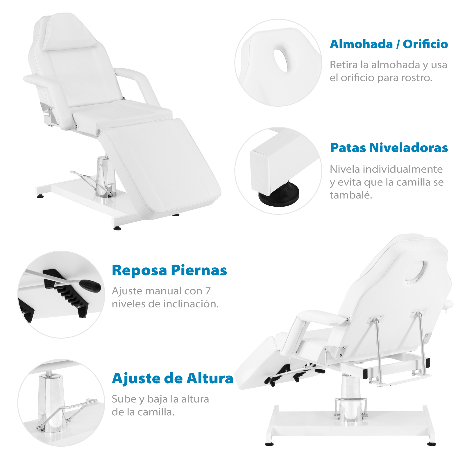 Cama de Masaje Onof Hidráulica Reclinable con Altura Ajustable
