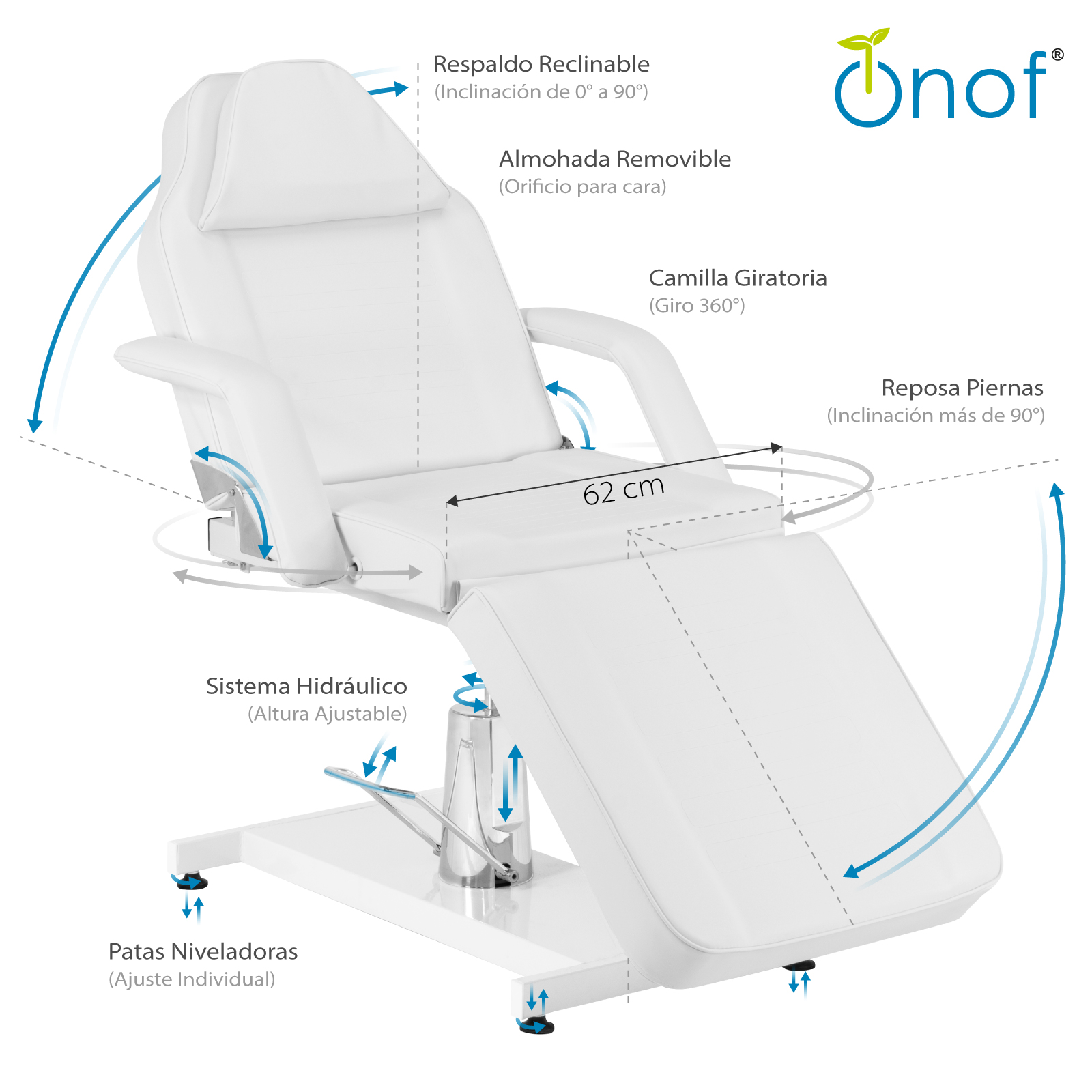 Cama de Masaje Onof Hidráulica Reclinable con Altura Ajustable