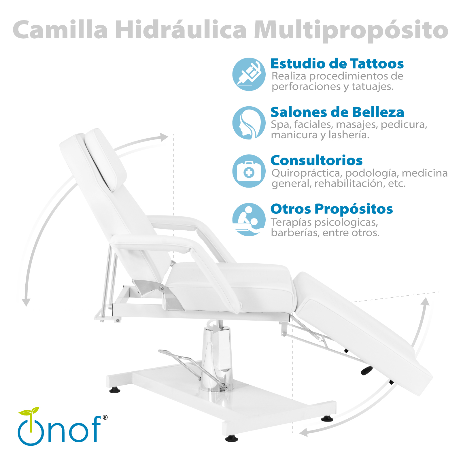 Cama de Masaje Onof Hidráulica Reclinable con Altura Ajustable