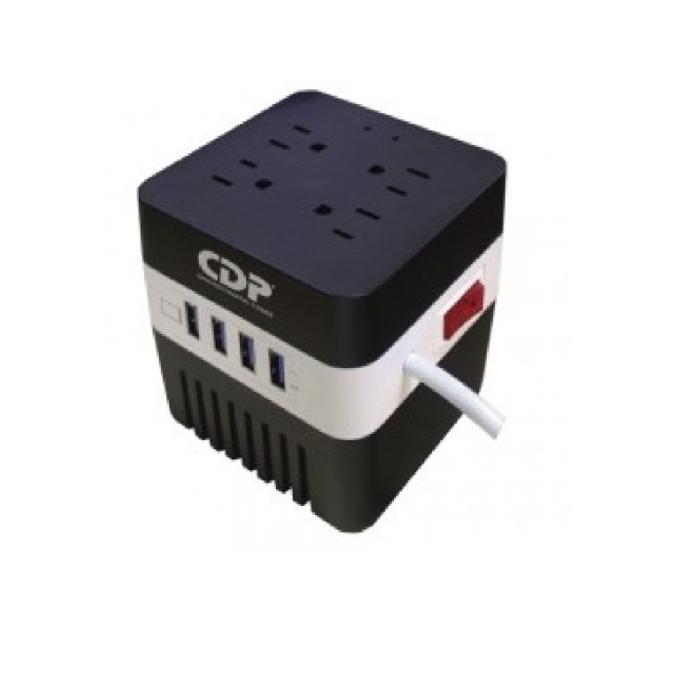 Regulador CDP con Supresor de Picos AVR 604 300W 600VA 4 Contactos, 4x USB blanco negro electronico