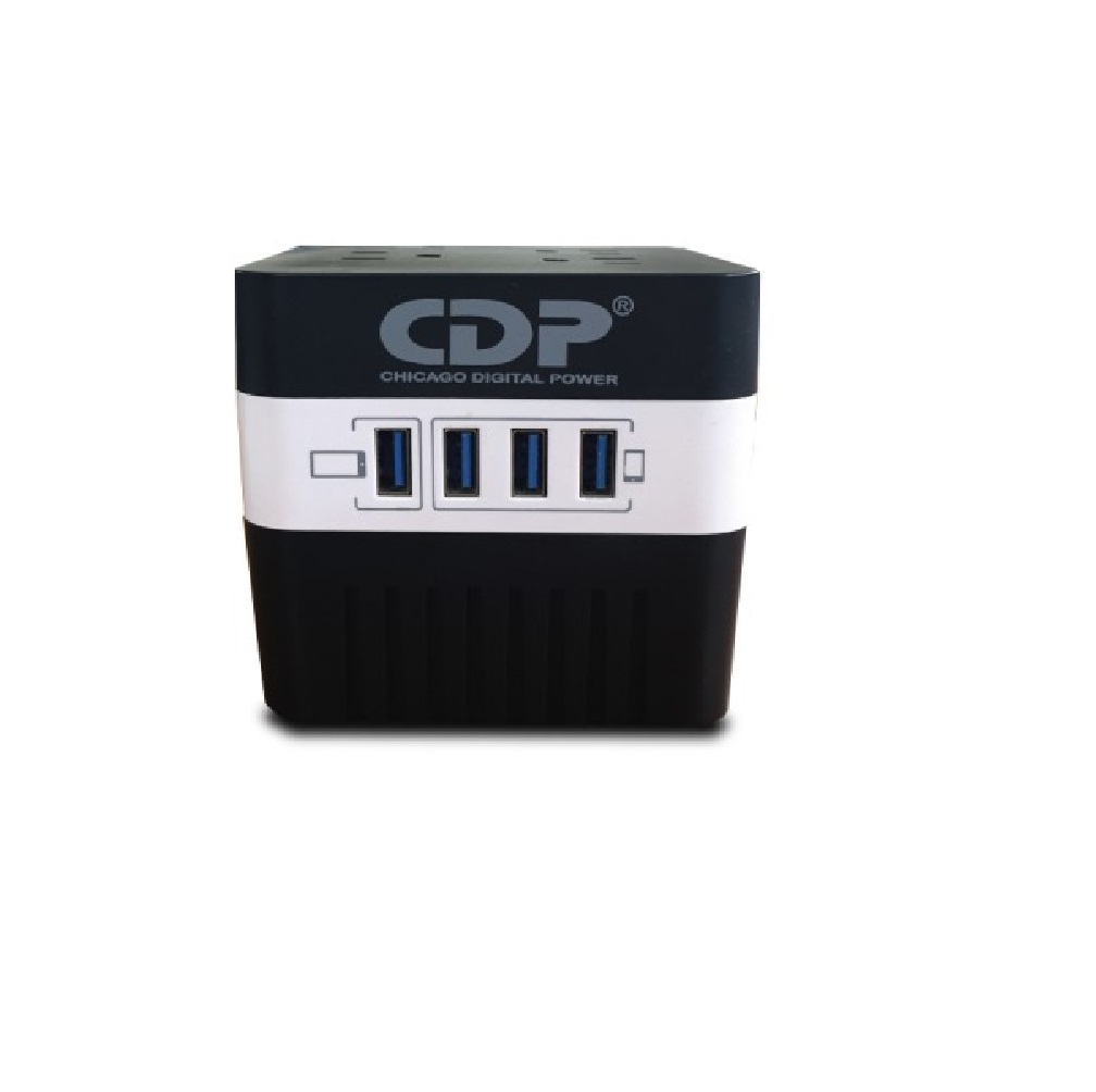 Regulador CDP con Supresor de Picos AVR 604 300W 600VA 4 Contactos, 4x USB blanco negro electronico