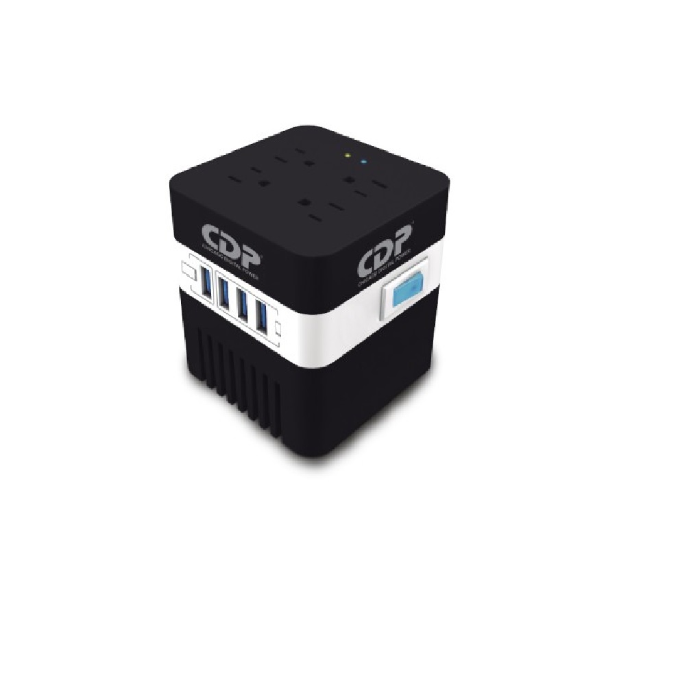 Regulador CDP con Supresor de Picos AVR 604 300W 600VA 4 Contactos, 4x USB blanco negro electronico