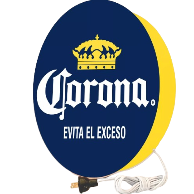 Anuncio Luminoso Circular Corona Extra Azul con Amarillo