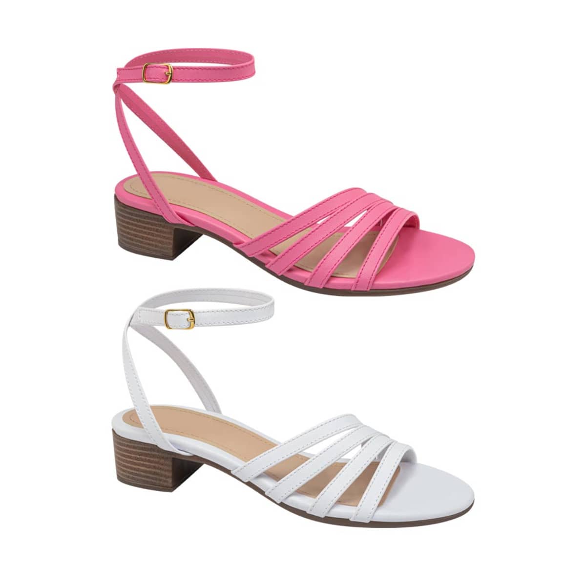 Kit de 2 pares de sandalias de tacón con tiras, rosas y blancas, marca Vi Line, mod. 1083948