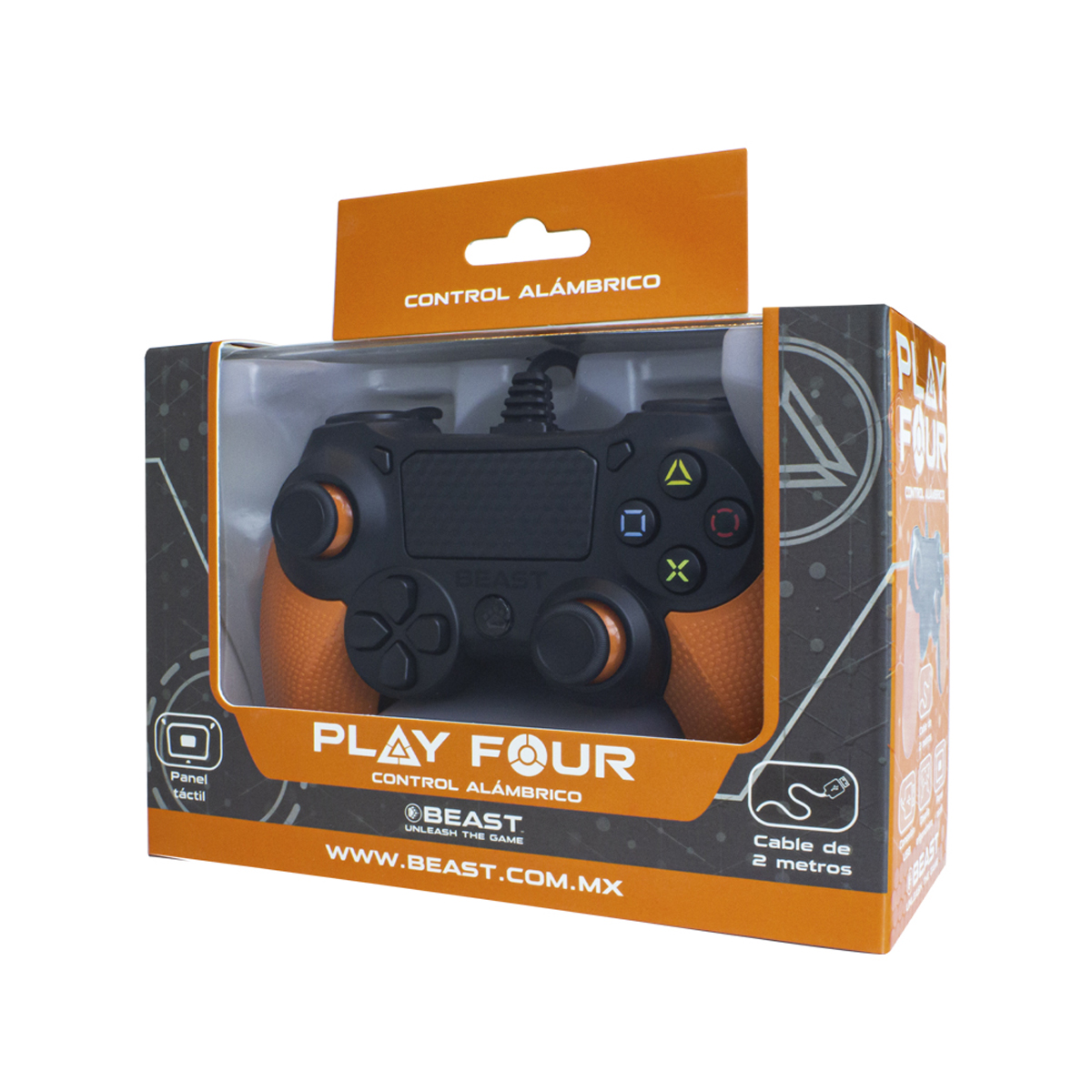 Control Alámbrico compatible Playstation y PC BEAST Play Four USB Vibración Naranja/Negro