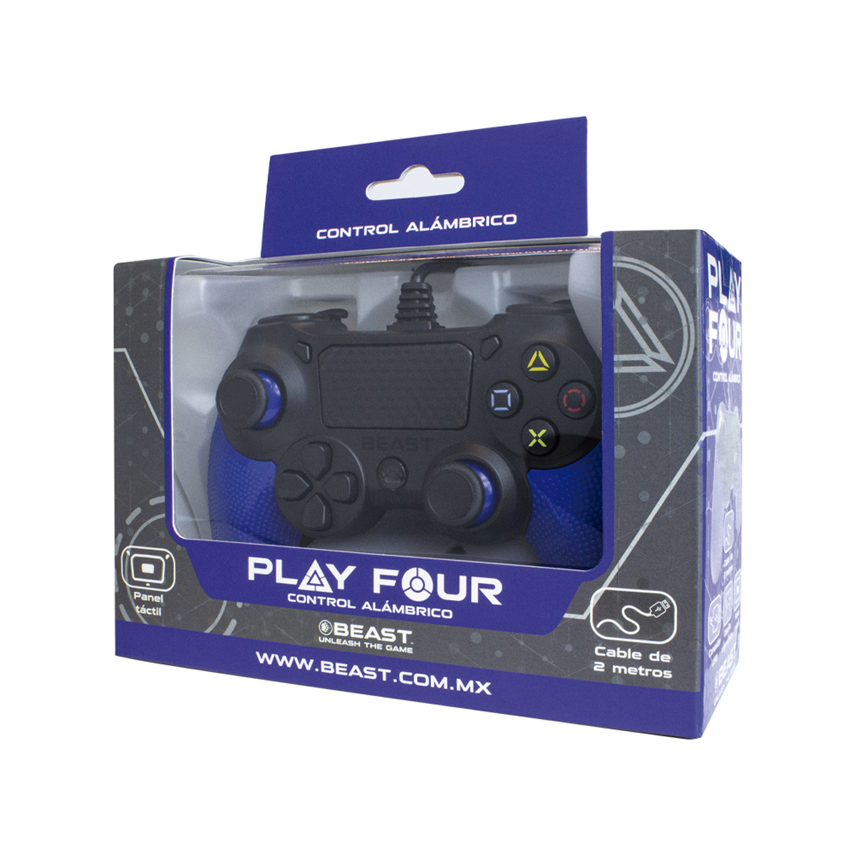 Control Alámbrico compatible Playstation y PC BEAST Play Four USB Vibración Azul/Negro