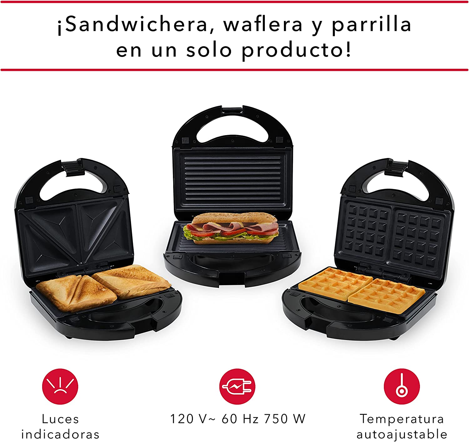 Sandwichera 3 en 1 eléctrica rc-203 marca rca
