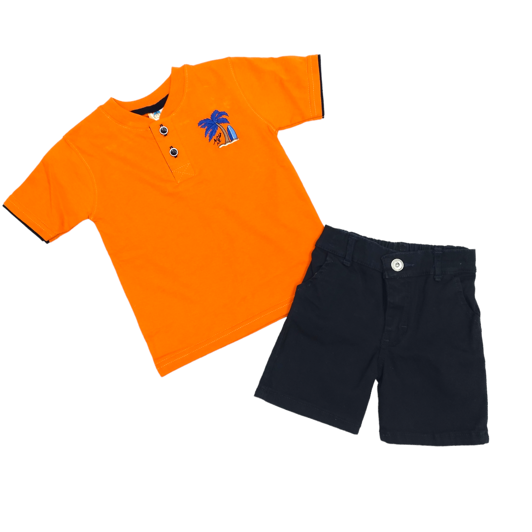 Conjunto Short Gabardina Y Playera Cuello Redondo Niño 2 A 6 Años