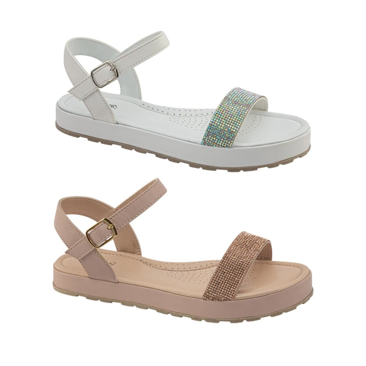 Sandalia para Mujer Kit de 2 pares estilo Huarache de Suela Plana y Adorno de Brillos Multicolor (Blanco/Rosa), marca Vi Line. 1084070