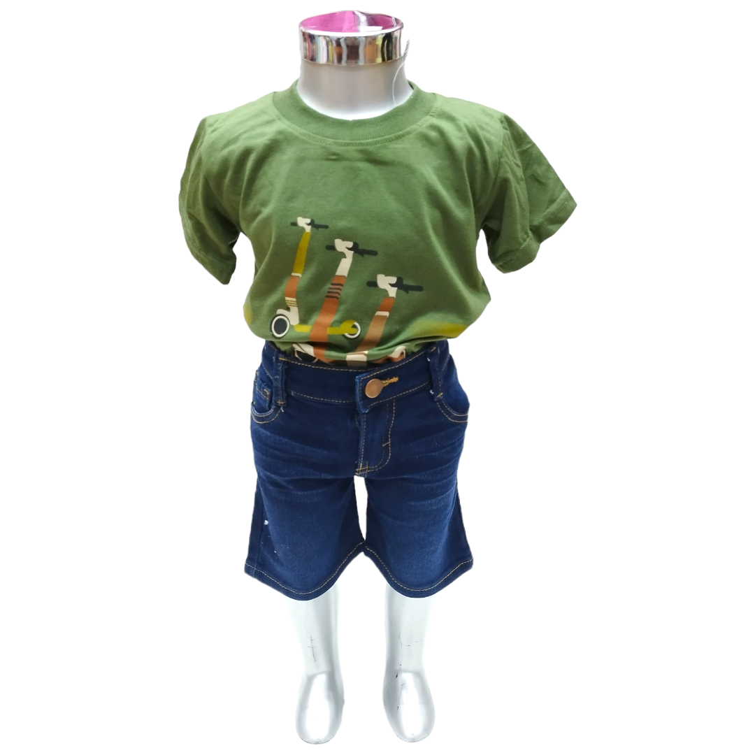 Conjunto Short Mezclilla Y Playera Estampado Patín Niño 2 A 6 Años