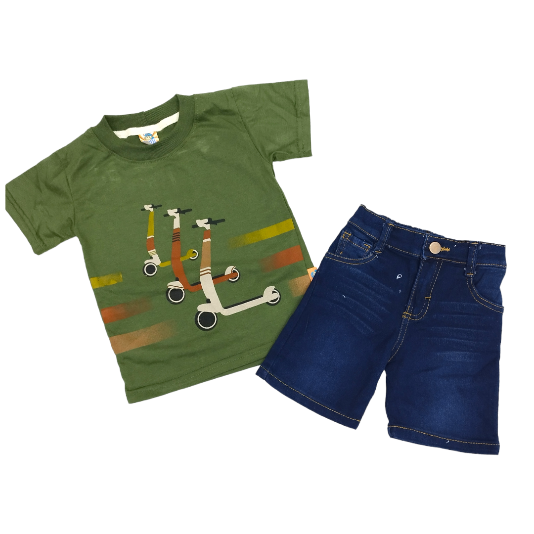 Conjunto Short Mezclilla Y Playera Estampado Patín Niño 2 A 6 Años