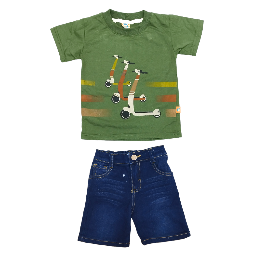 Conjunto Short Mezclilla Y Playera Estampado Patín Niño 2 A 6 Años