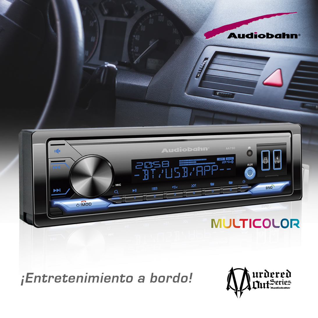 Autoestéreo Bluetooth Audiobahn AA750 Potencia 4x50W - Negro