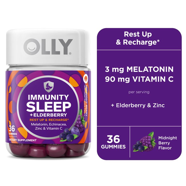 OLLY Immunity Sleep+ Elderberry con Melatonina Zinc y Vitamina C, 36 Gomitas
