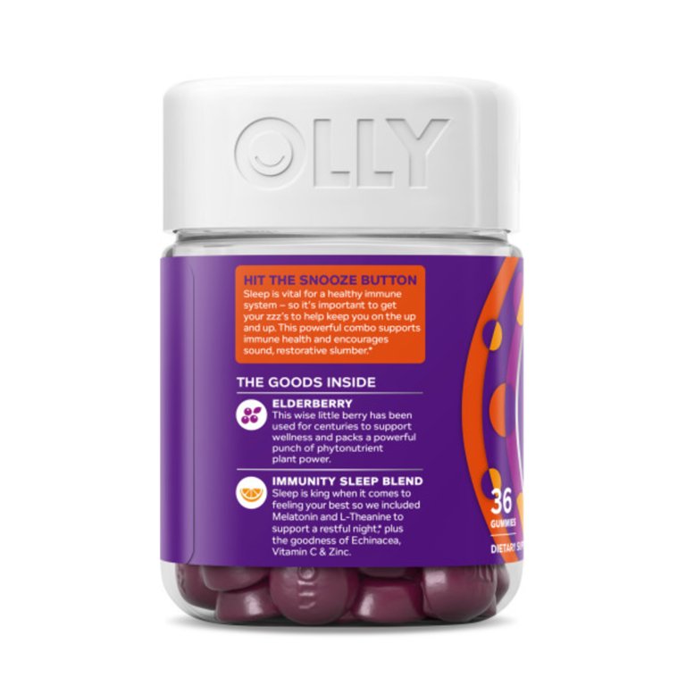 OLLY Immunity Sleep+ Elderberry con Melatonina Zinc y Vitamina C, 36 Gomitas